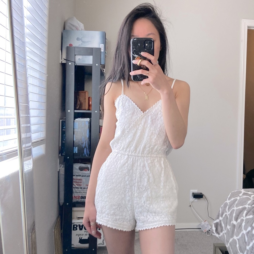 Short White Lace Jumpsuit Romper